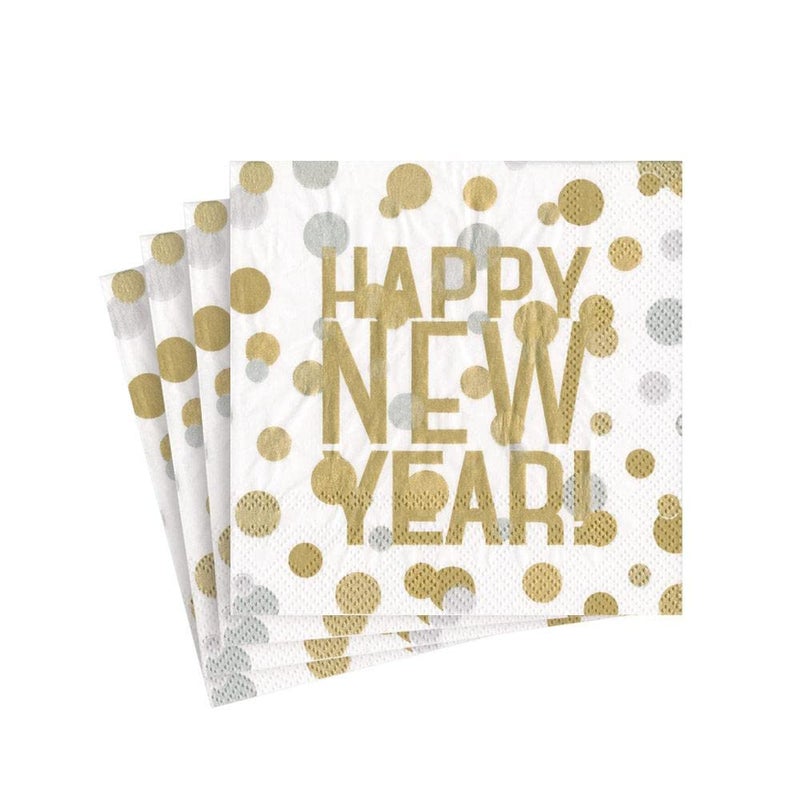 Caspari Confetti Happy New Year Paper Cocktail Napkins in White - 20 Per Package - Image 1